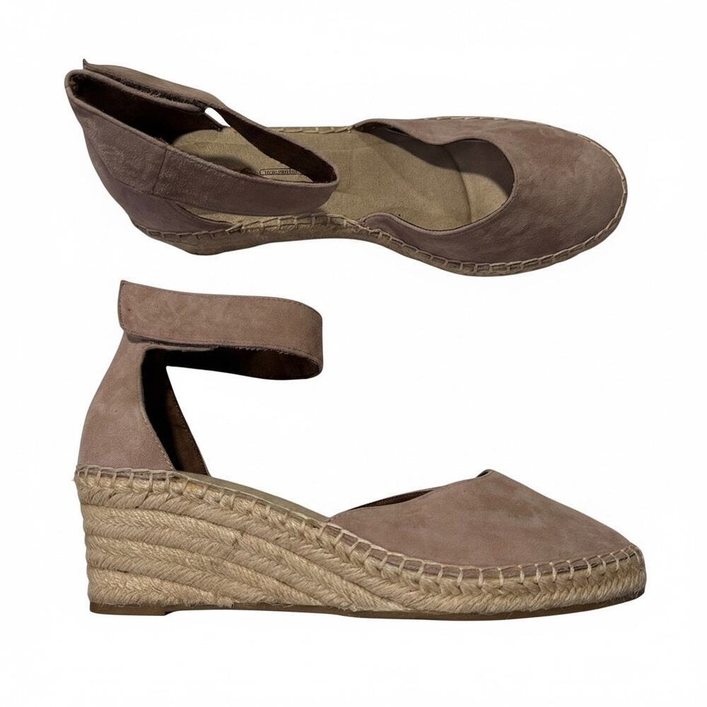 Rockport Leather Suede Wedge Pump Taupe Marah Closed Ankle Strap 10 Comfort